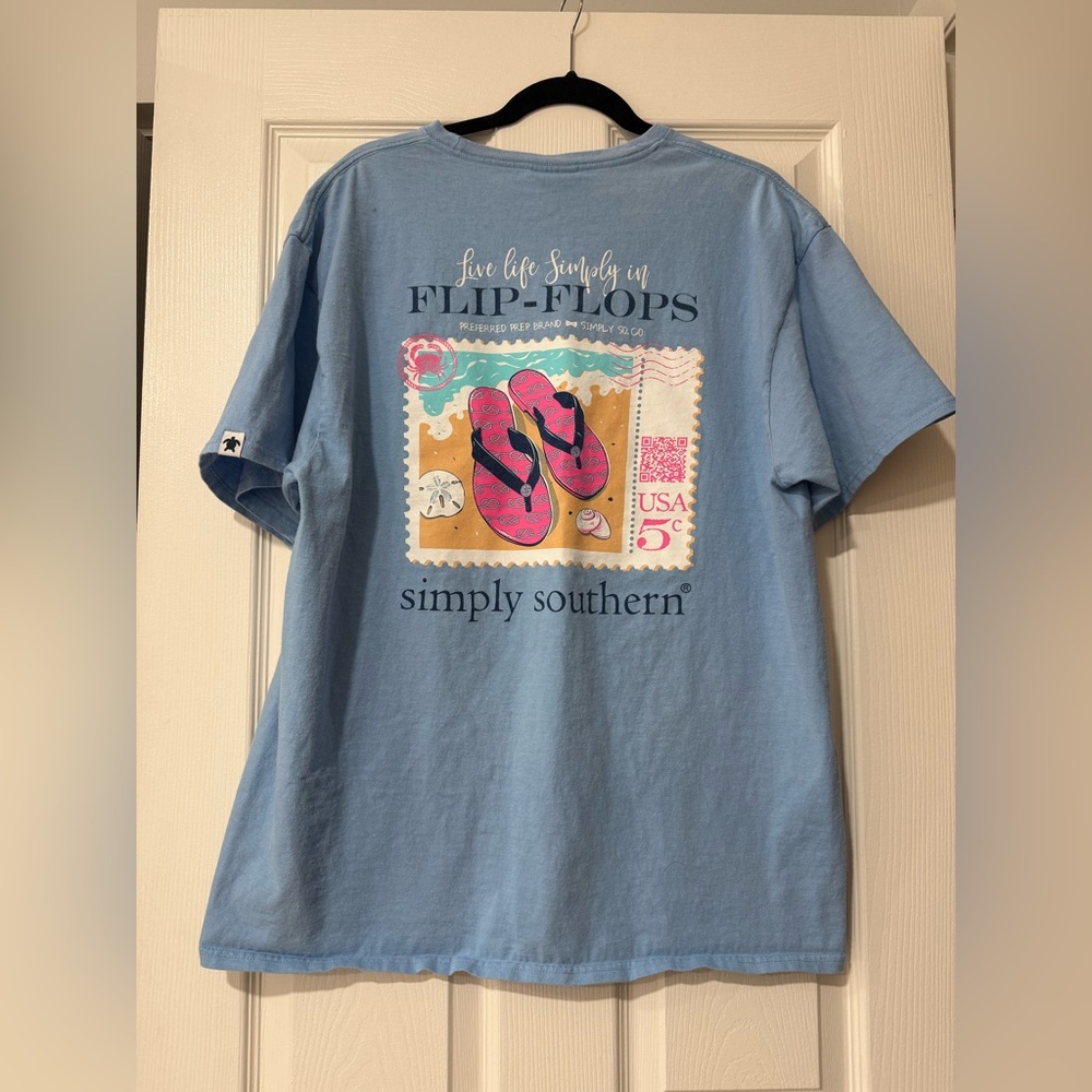 EUC Simply Southern Blue Flip Flop Beach Short Sleeve T-Shirt in XL